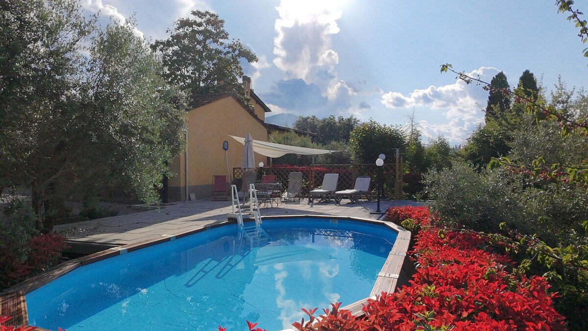 Podere Pagliaio 1 &mdash; La piscina tra i fiori rossi